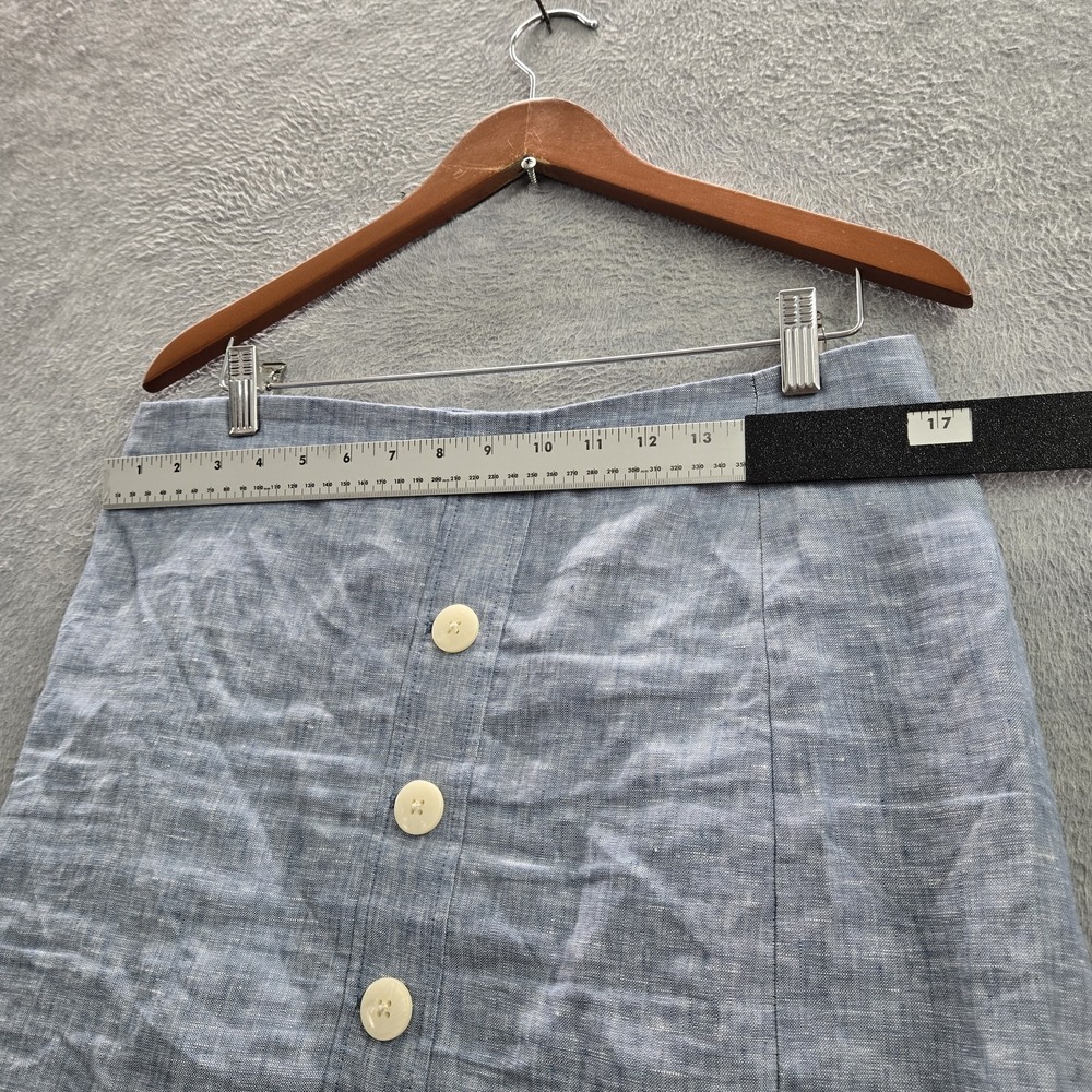 LOFT Women Skirt 10 Blue Cotton Linen Pencil Skirt Button Front Coastal Beach - Picture 5 of 8